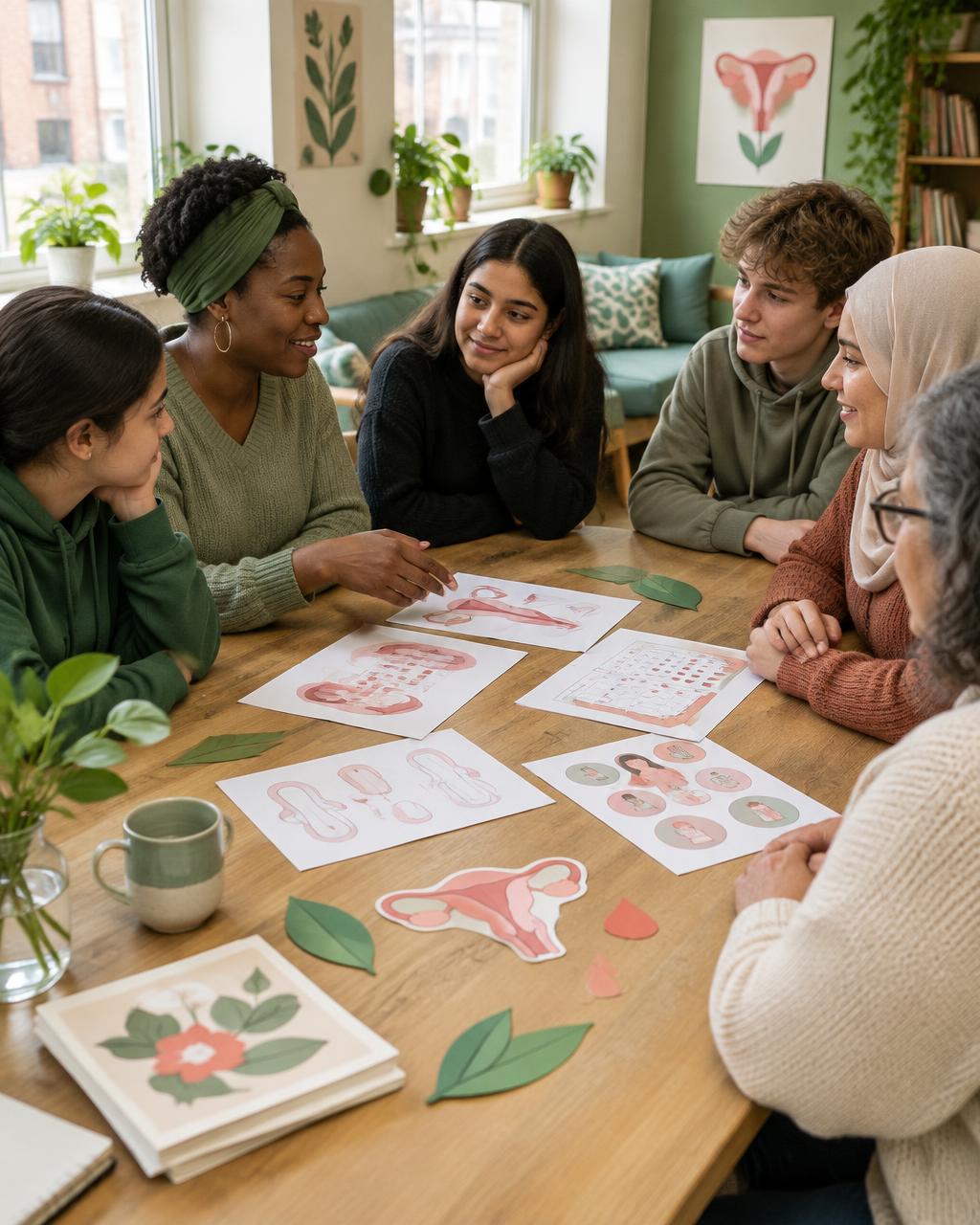 An inclusive menstrual health workshop around a community table